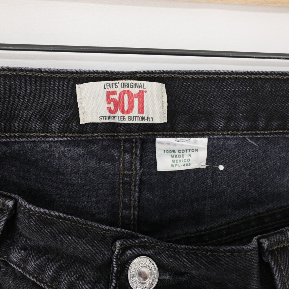 Levis 501 Jeans Mens 36x32 Black Straight Leg Button Fly Denim Original Fit - Picture 11 of 13